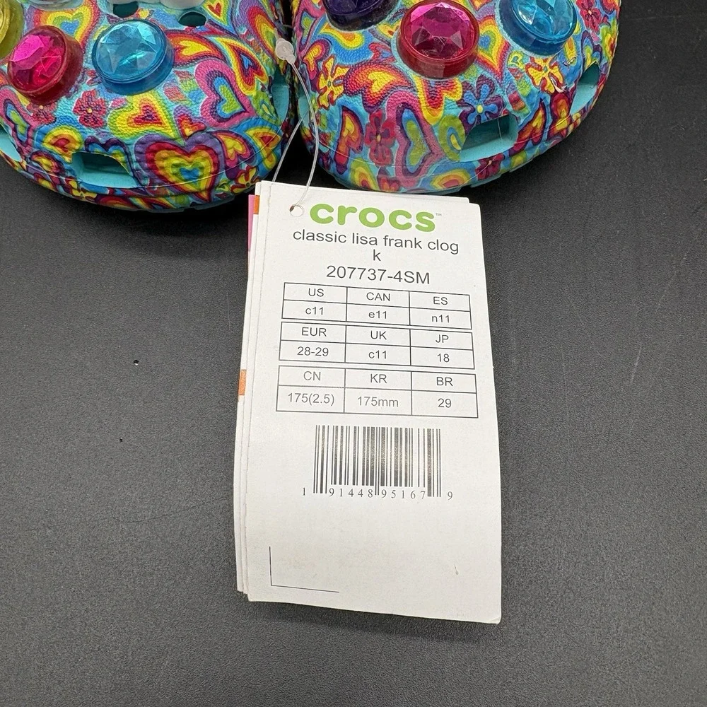 CROCS X Lisa Frank Classic Clogs Kids Girls Size 11 Aqua Limited Edition Jibbitz
